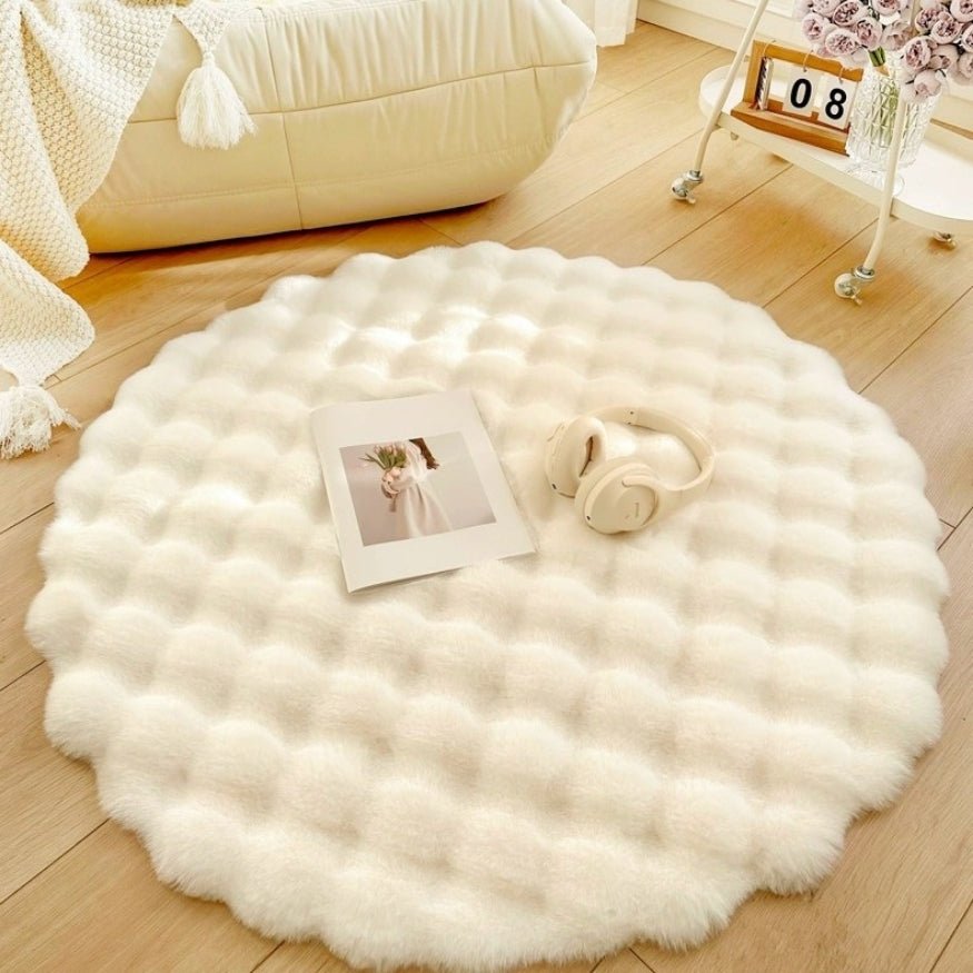 White, bubble soft floor rug.