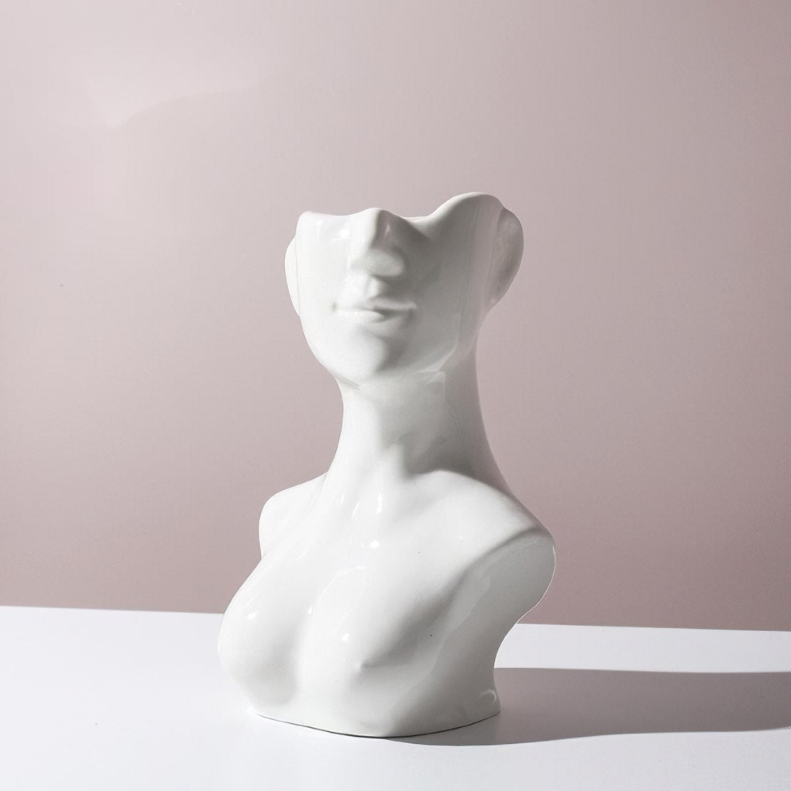 White, ceramic, elegant female face vase