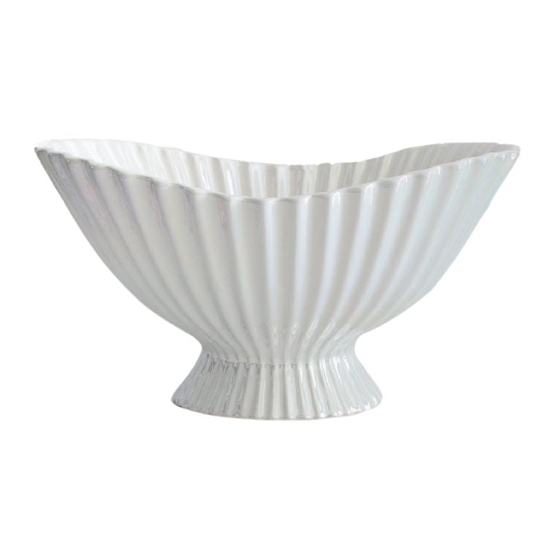 Elegant lined ceramic fruit bowl.
