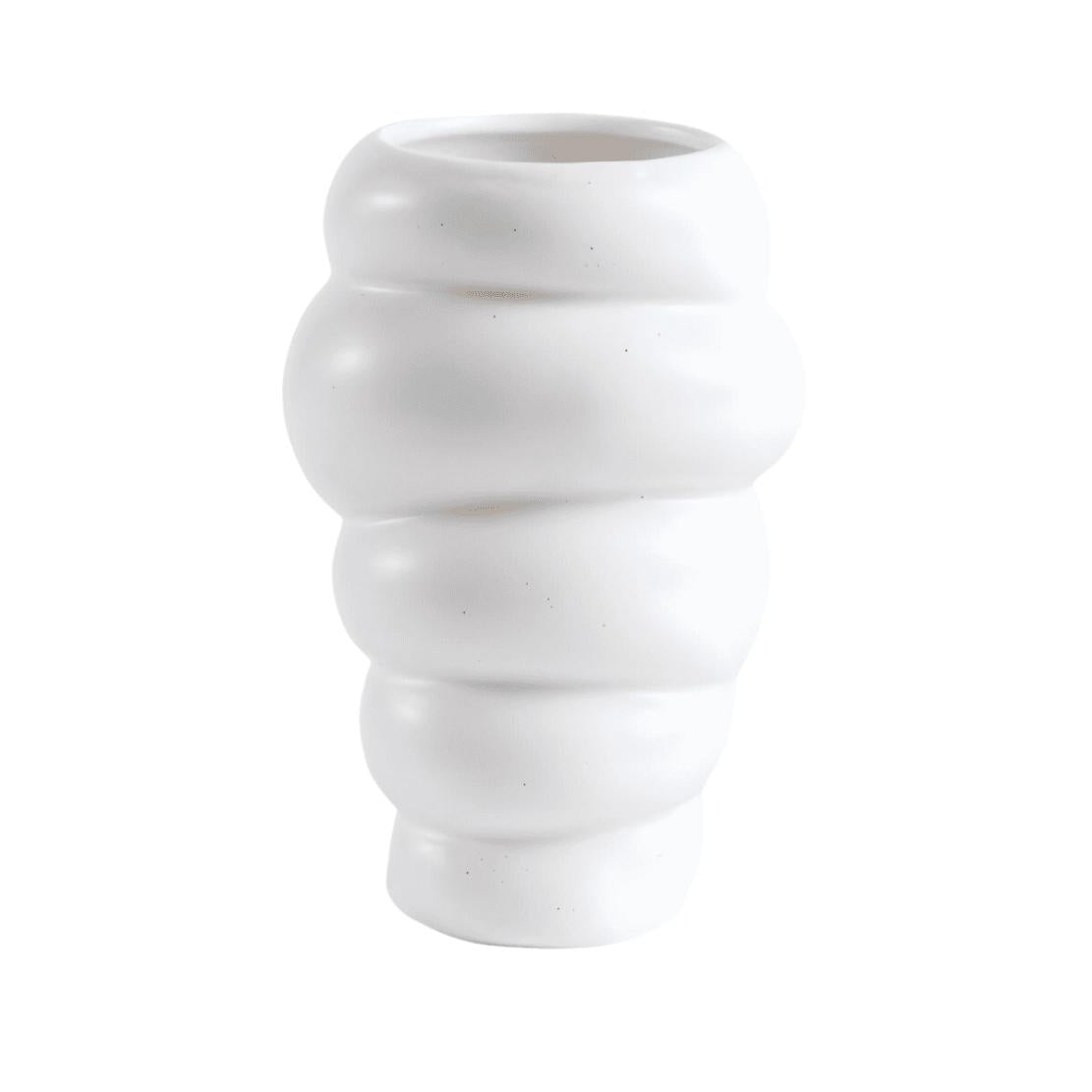 Tall, white ceramic honeycomb vase