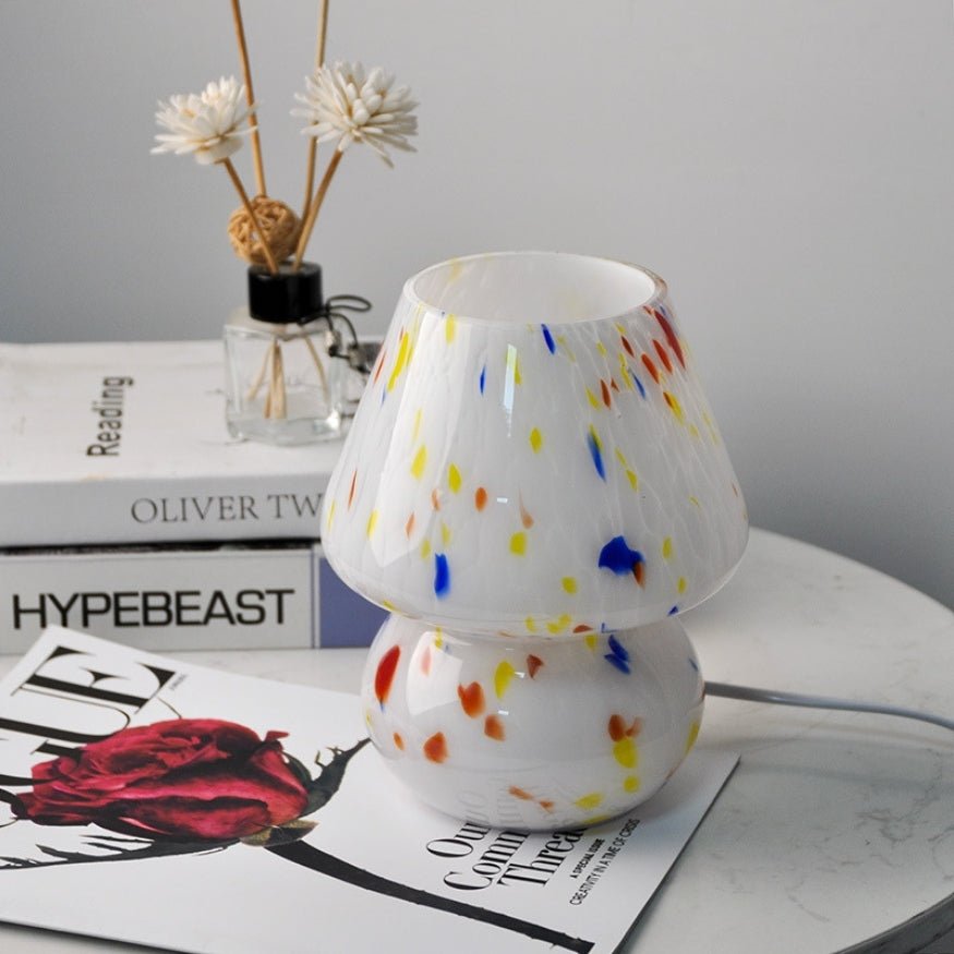 White glass colourful ink table lamp.