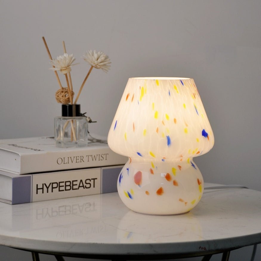 White murano glass colourful splash paint table lamp.