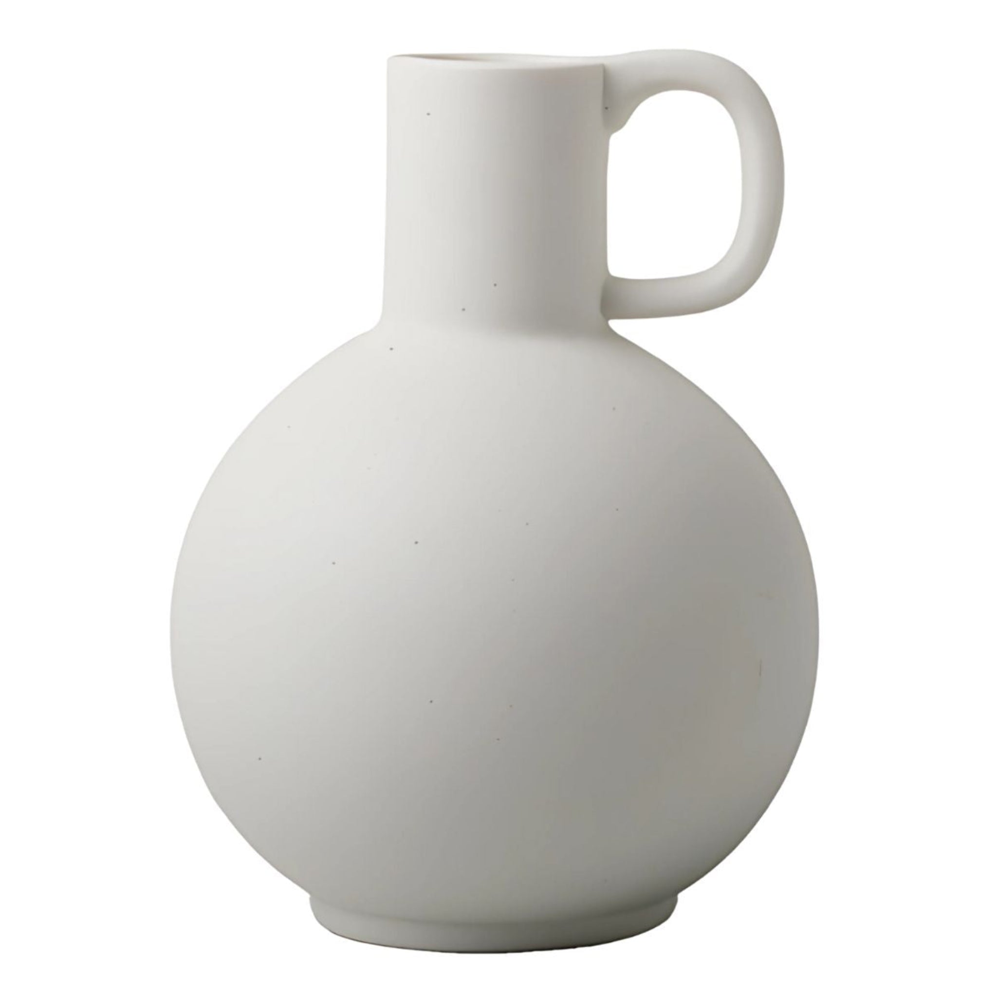 White, ceramic round bottle pitcher vase.