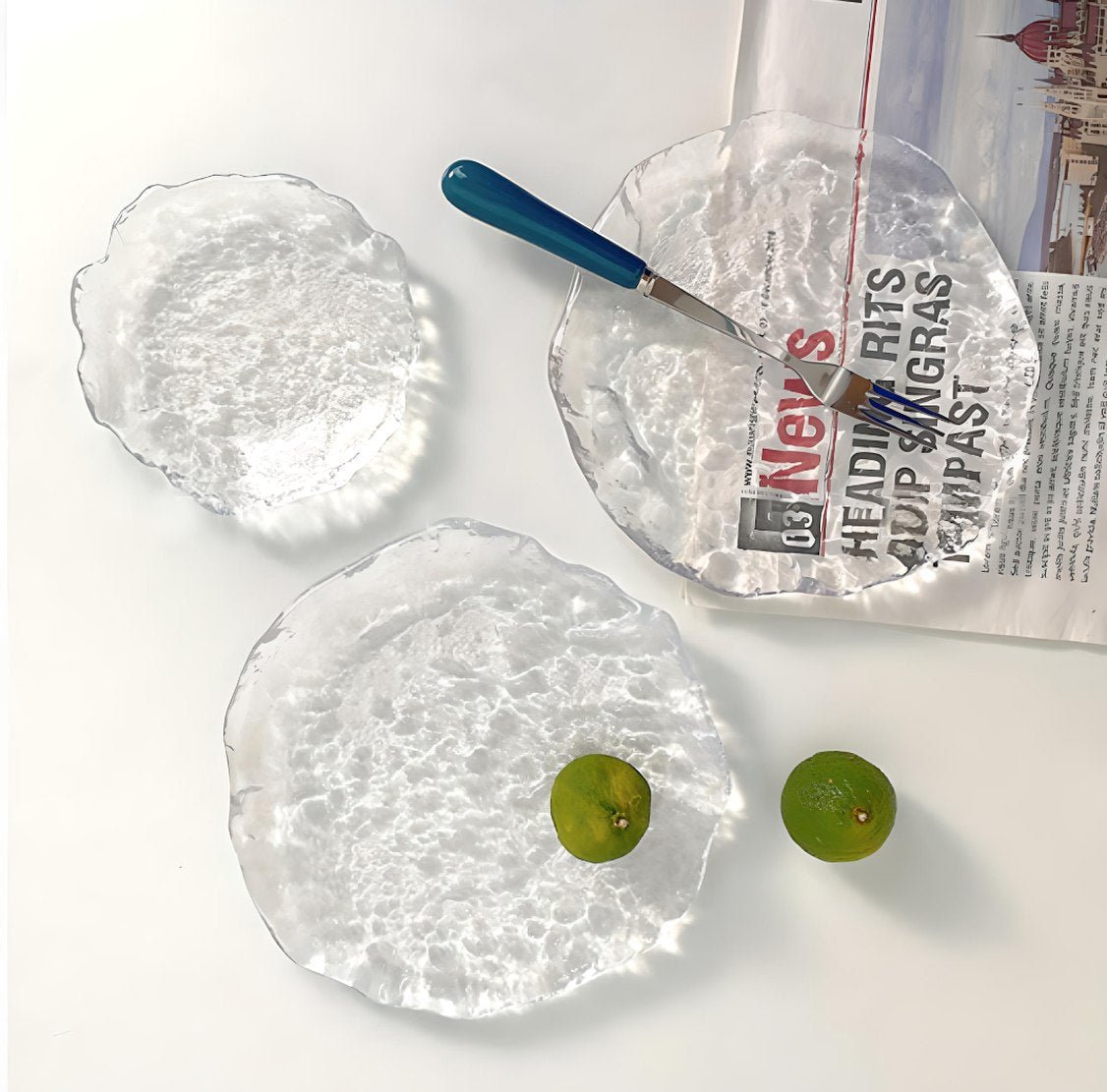 Asymmetrical elegant glass tableware plates