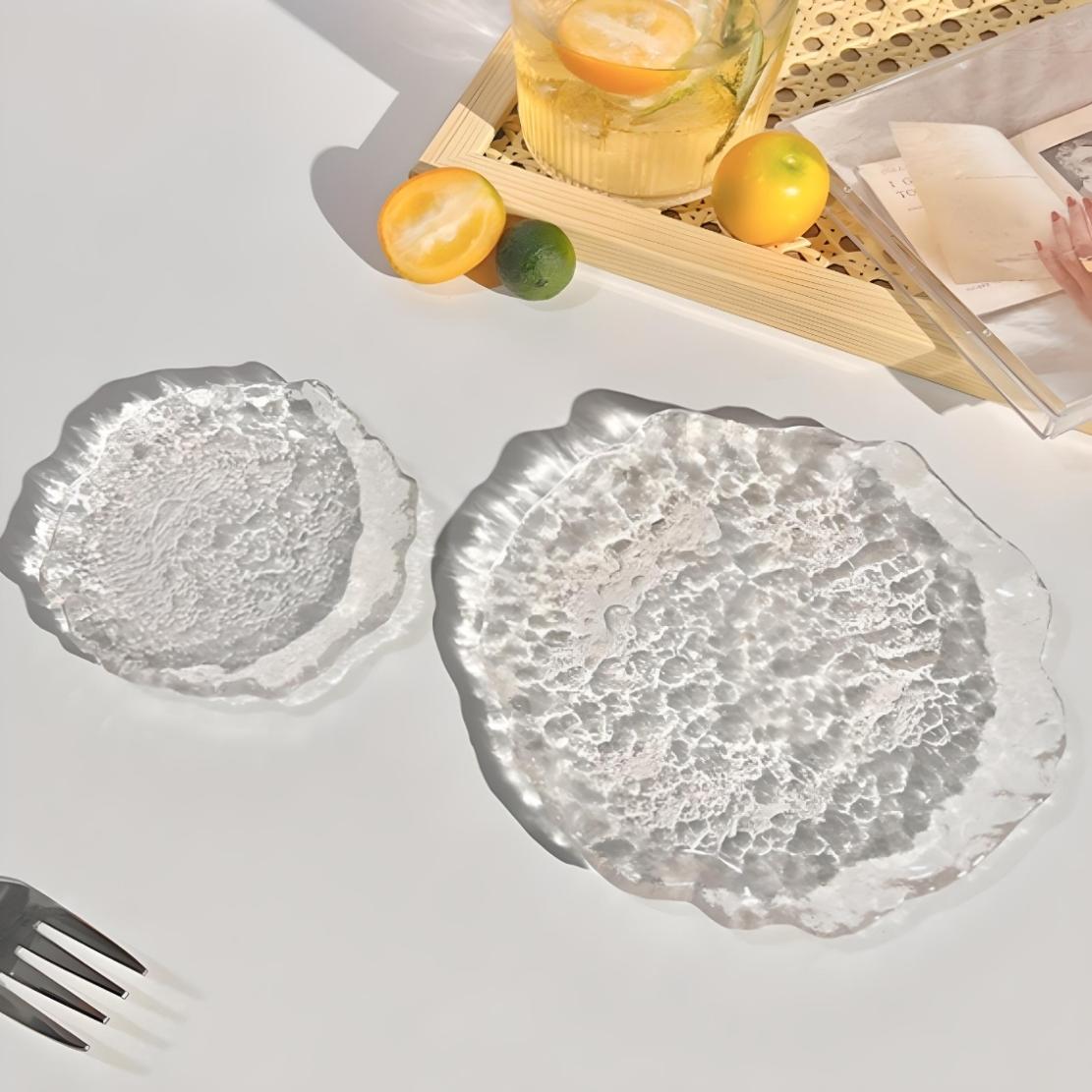 Asymmetrical glass diningware plates
