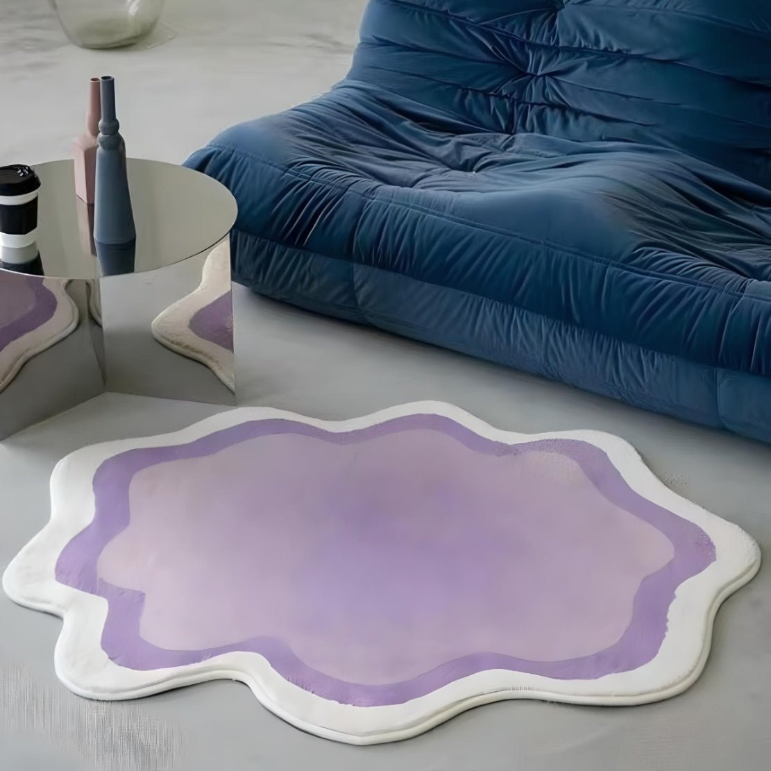 Asymmetrical, gradient purple floor rug