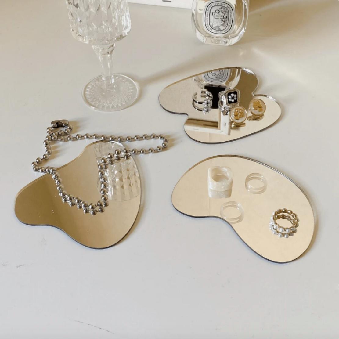 Asymmetrical silver mirror acrylic coaster / jewellery tray