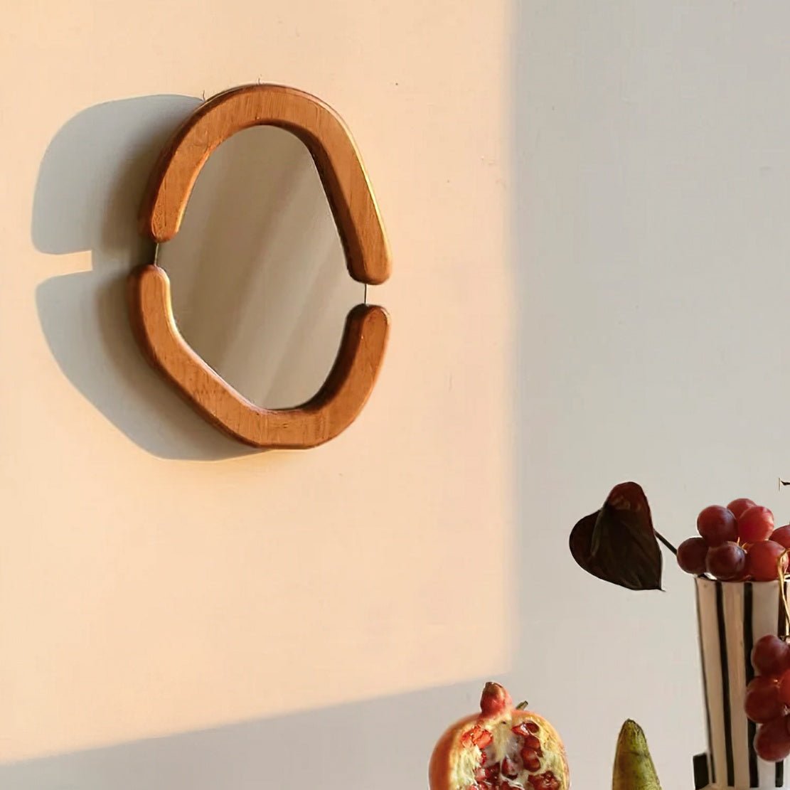 Asymmetrical wooden frame decorative wall mirror