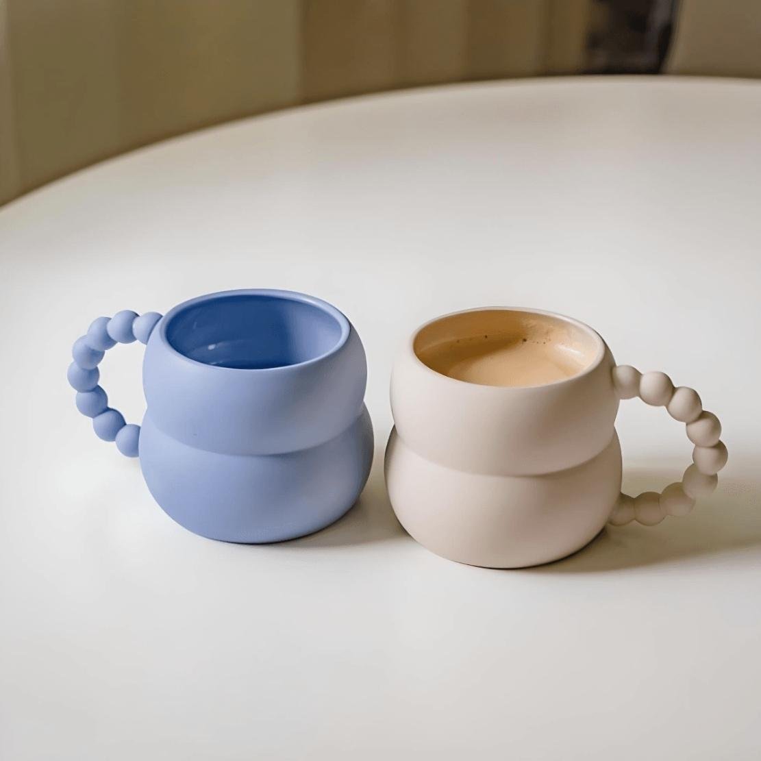 Baby blue & pink bubble pearl handle ceramic mugs