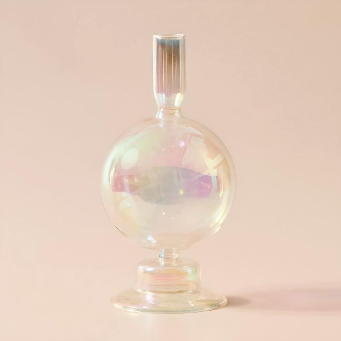 Spherical ball glass shiny candlestick holder