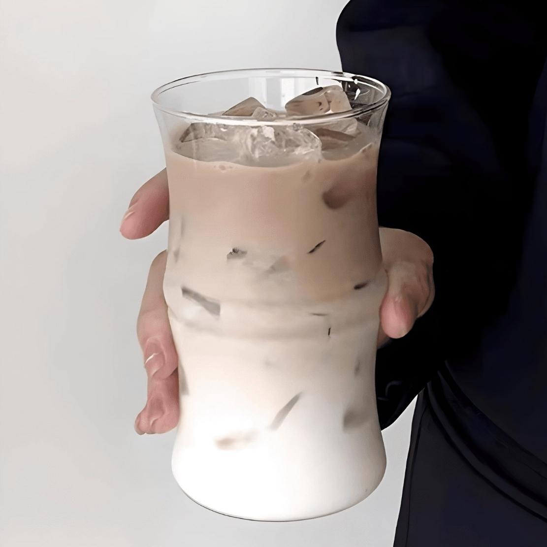 Bamboo shape glass drinkware with ice coffee