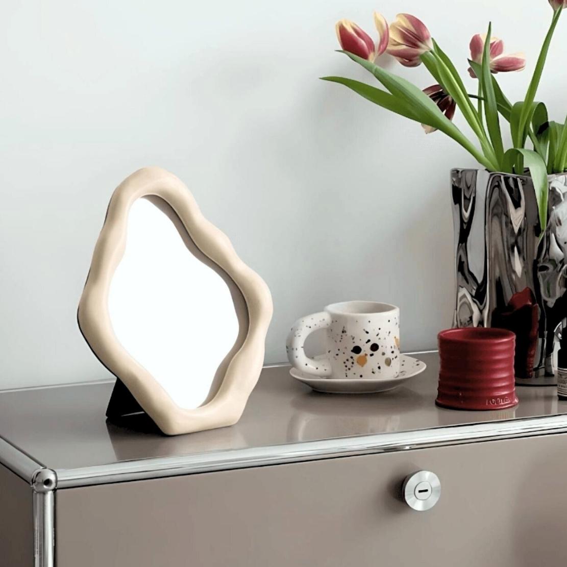 Irregular ceramic beige frame decorative table mirror