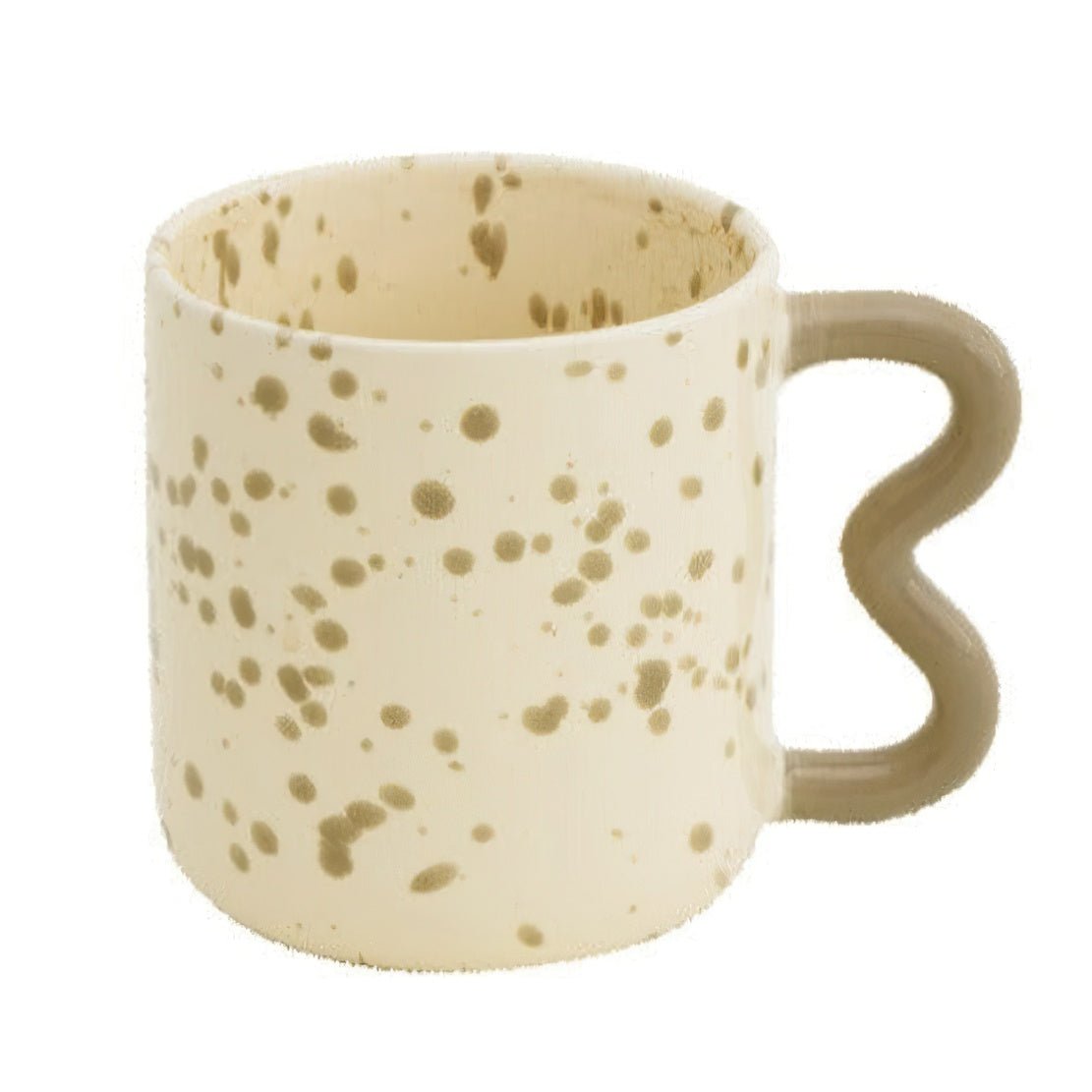 Beige, brown splash ink squiggle handle mug