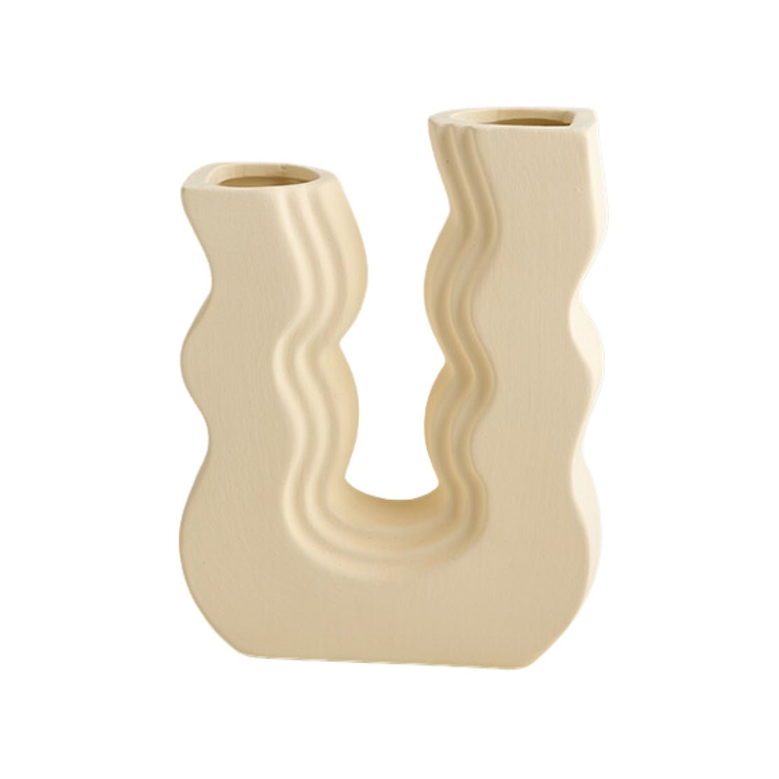 Beige, ceramic, wiggle U shaped vase
