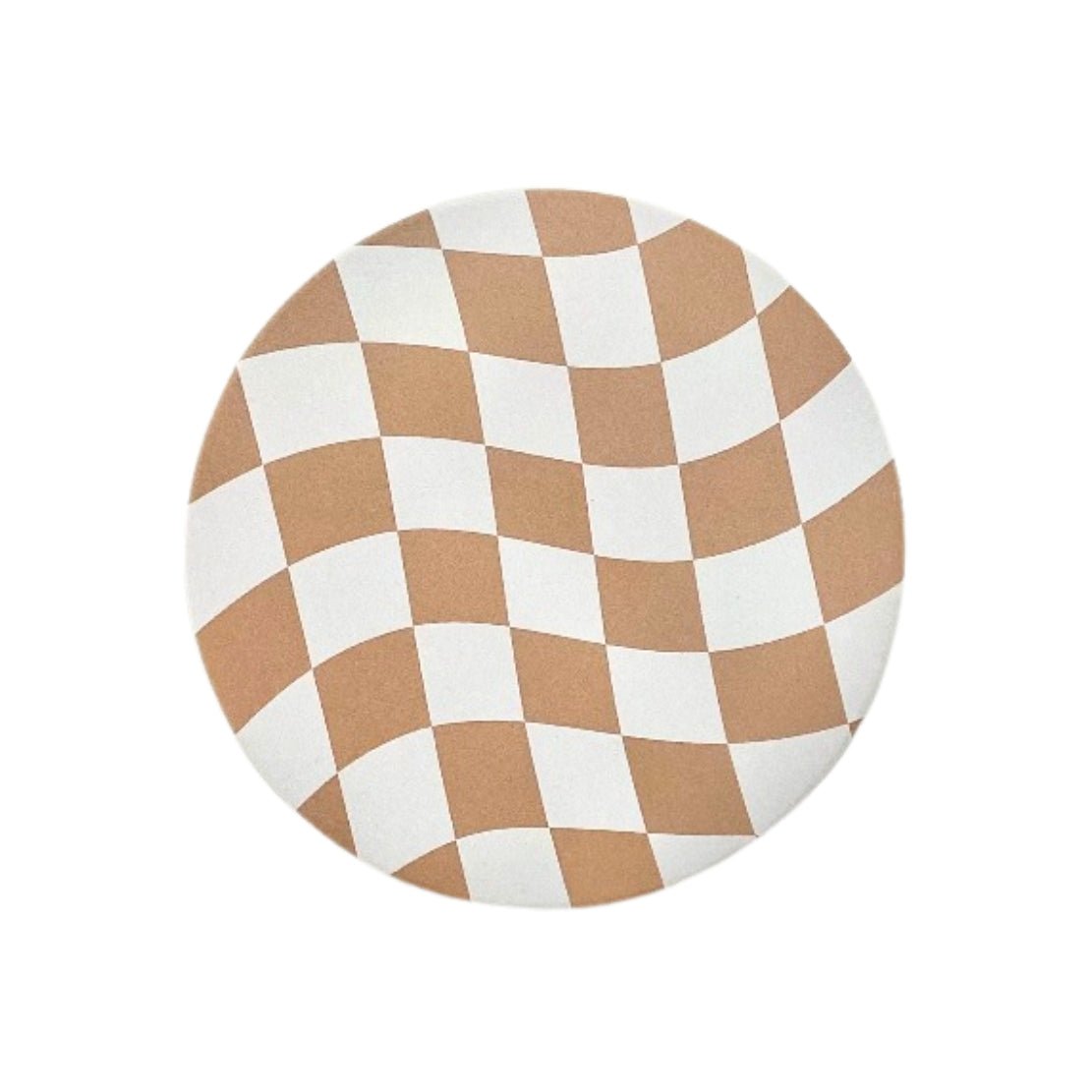 Beige & white checkered pattern round cup coaster