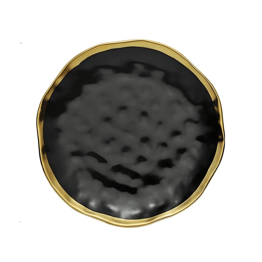 Embossed black porcelain plate with gold rim