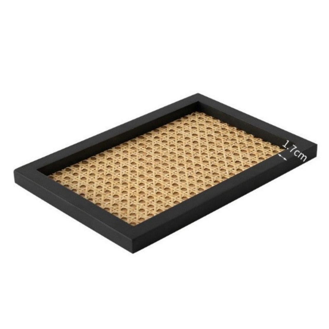 Black frame square rattan storage tray