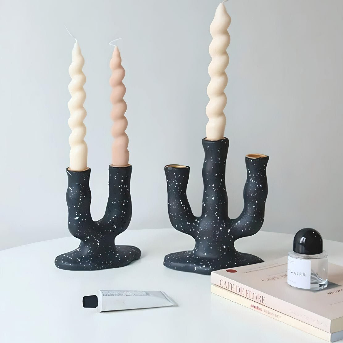 Black white splash ink irregular arch U shape candlestick holders with twist candles
