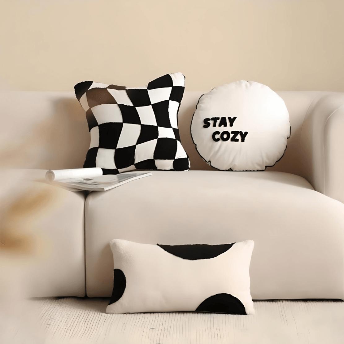 Black & white retro check design decorative throw cushions