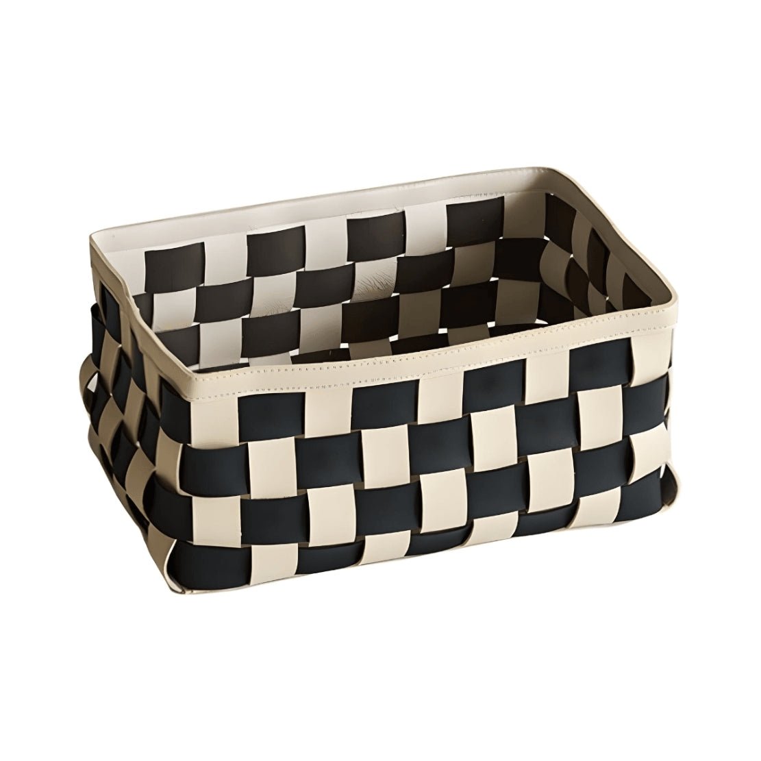 Black white check PU leather decorative storage basket