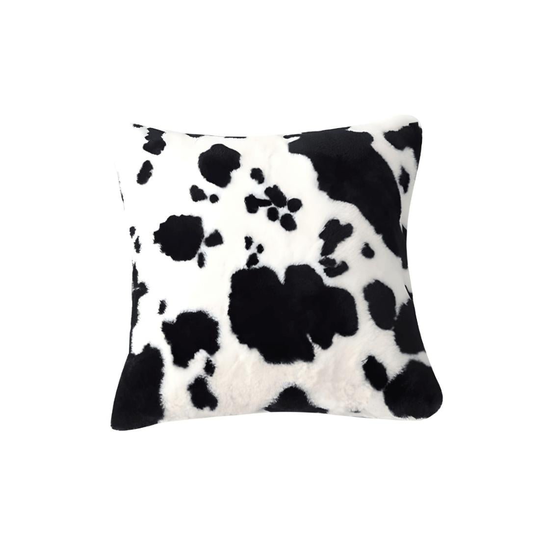 Fluffy faux cow print throw pillow / Black & White