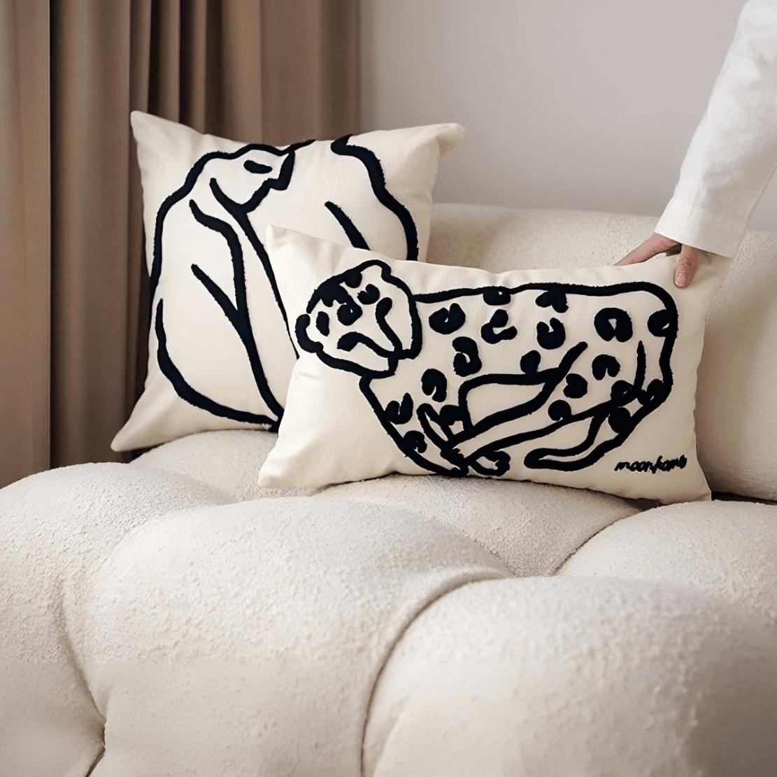 Black & white line art decorative sofa cushions
