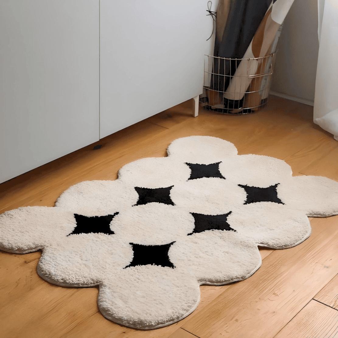 Black white geometric dot floor rug