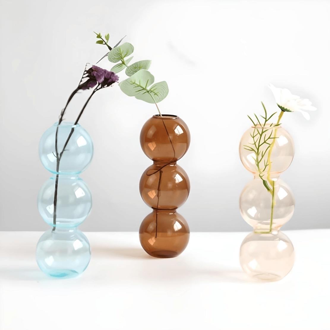 Blue, brown & yellow layered glass ball vases
