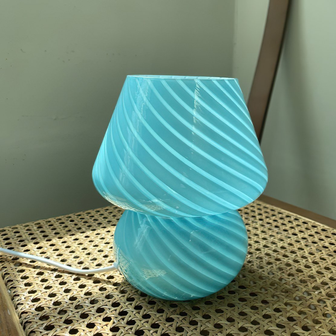 Blue spiral stripe glass mushroom lamp