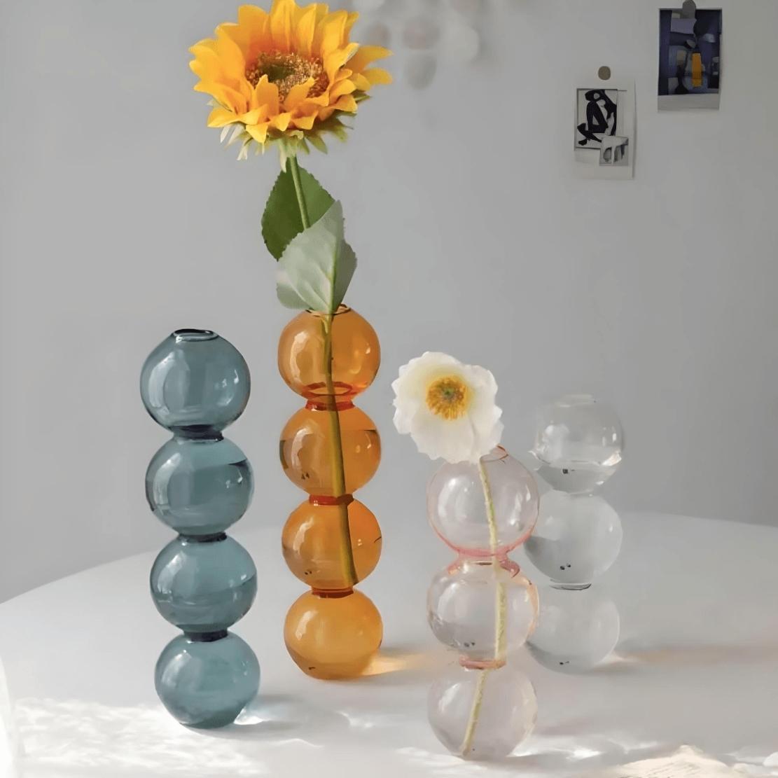 Blue, orange, pink & transparent glass ball vases