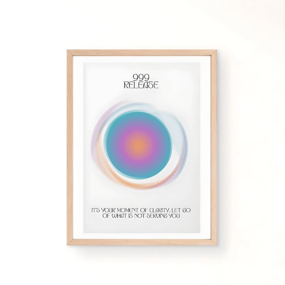 Angel number 999 poster, colourful aura orb art print