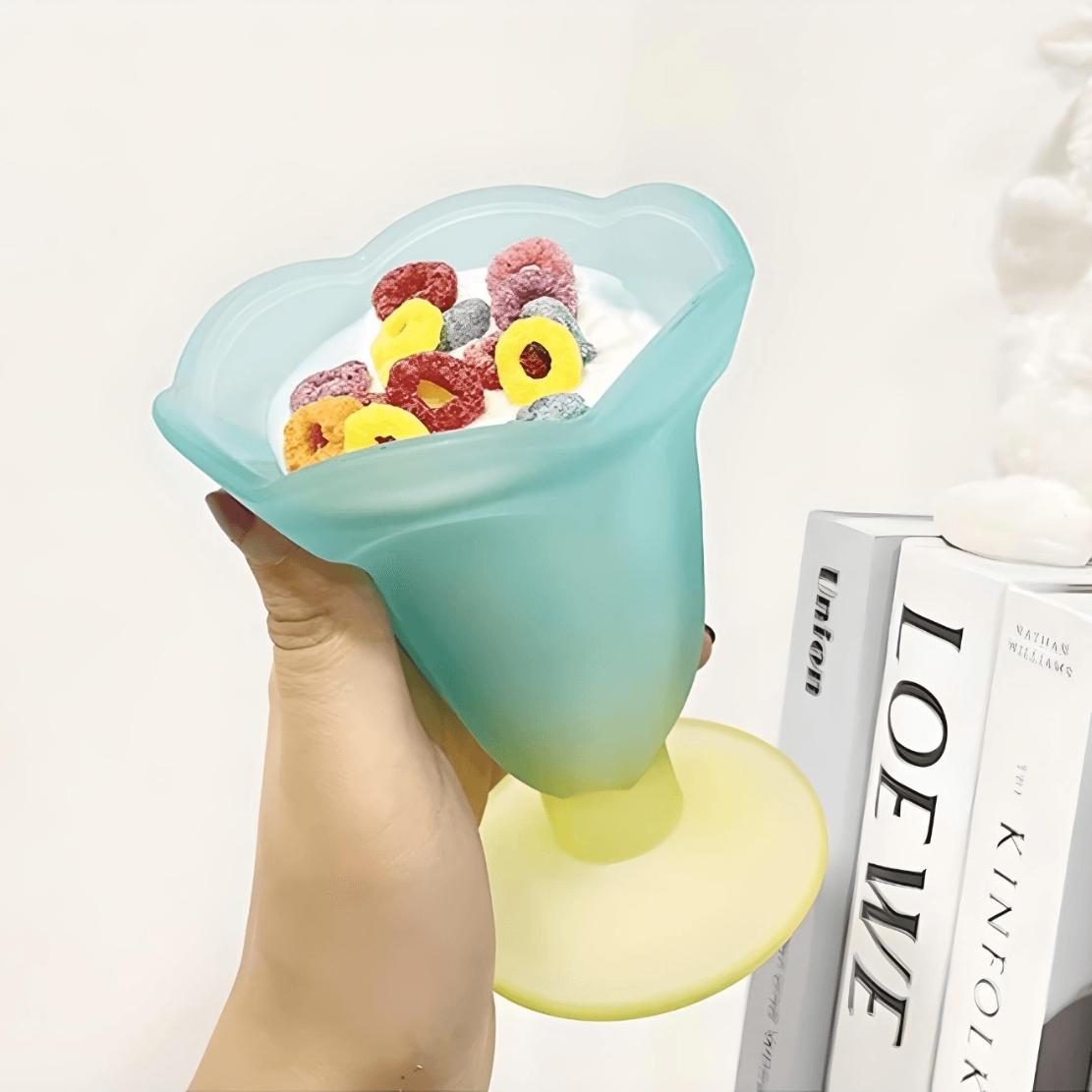 Gradient ble yellow frosted glass ice cream bowl
