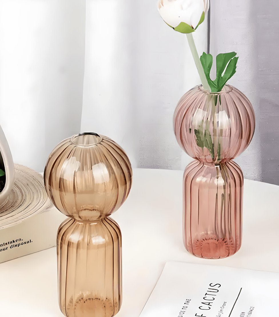 Brown & pink tall line ball glass vases