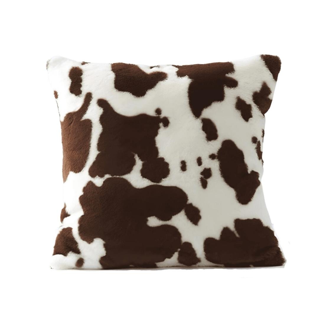 Fluffy faux cow print throw pillow / Brown & White