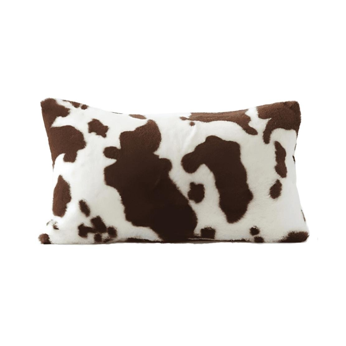 Fluffy faux cow print throw pillow / Brown & White