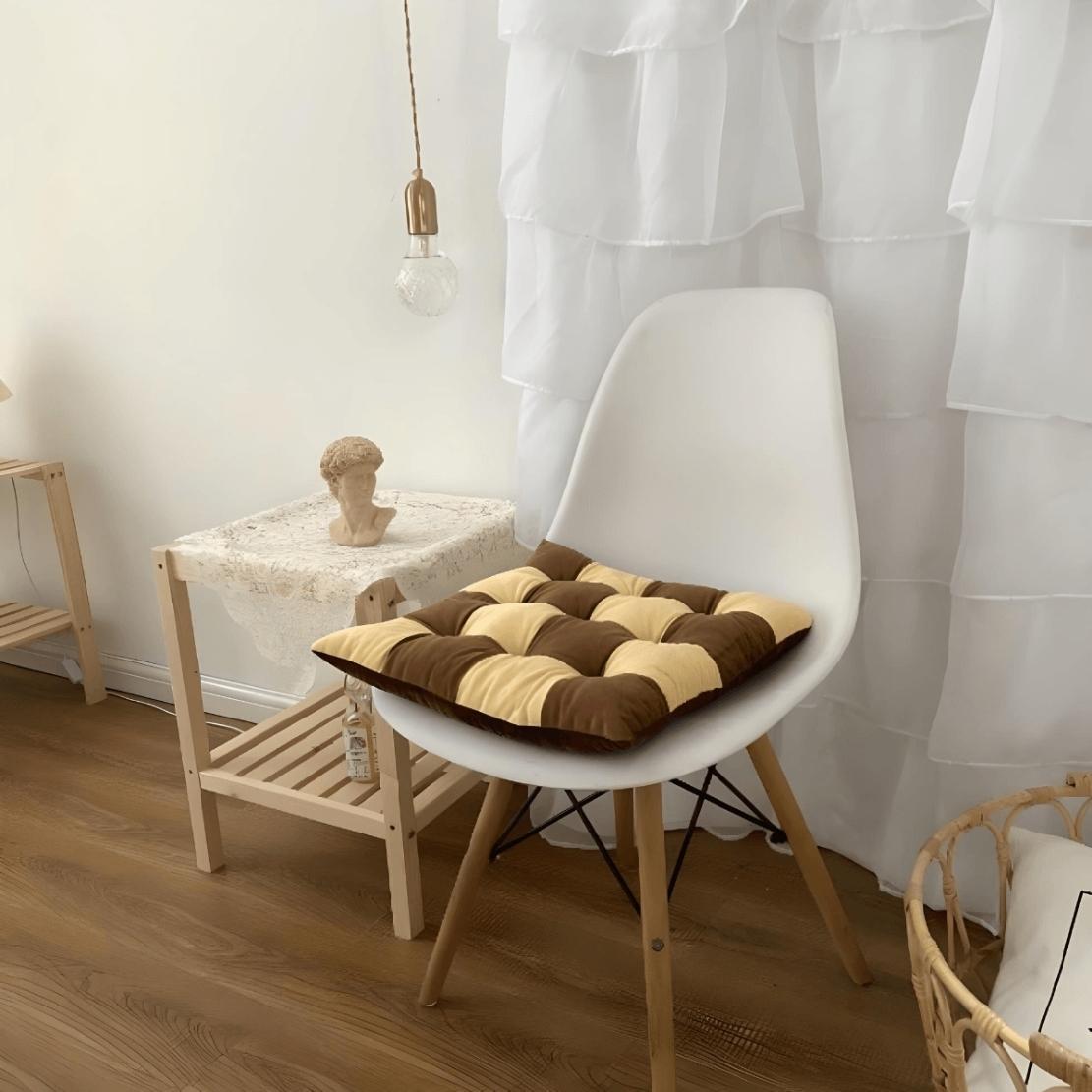 Brown white velvet chair cushion