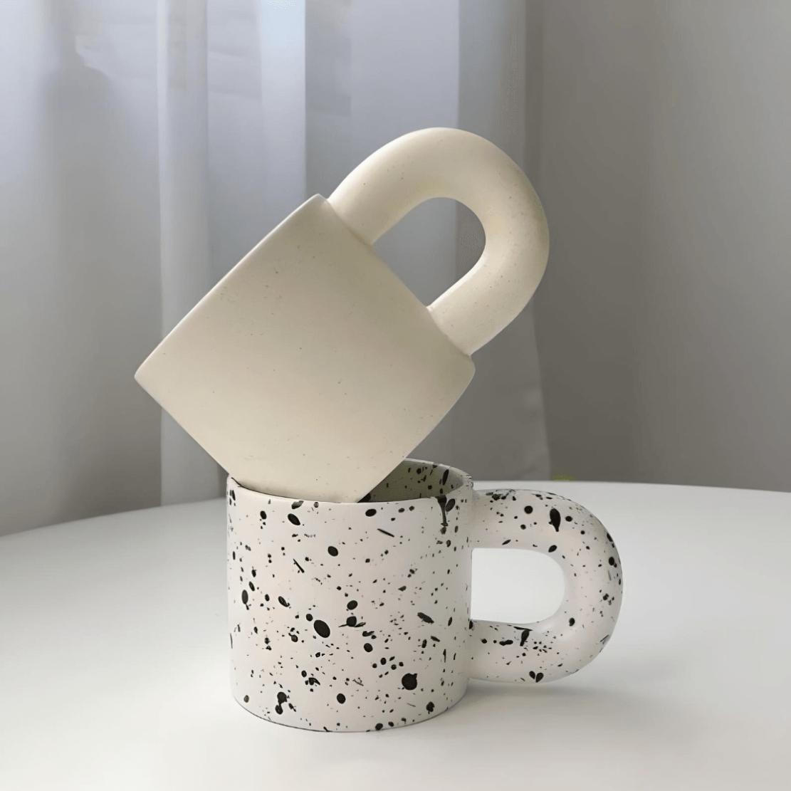White chunky handle ceramic coffee mugs