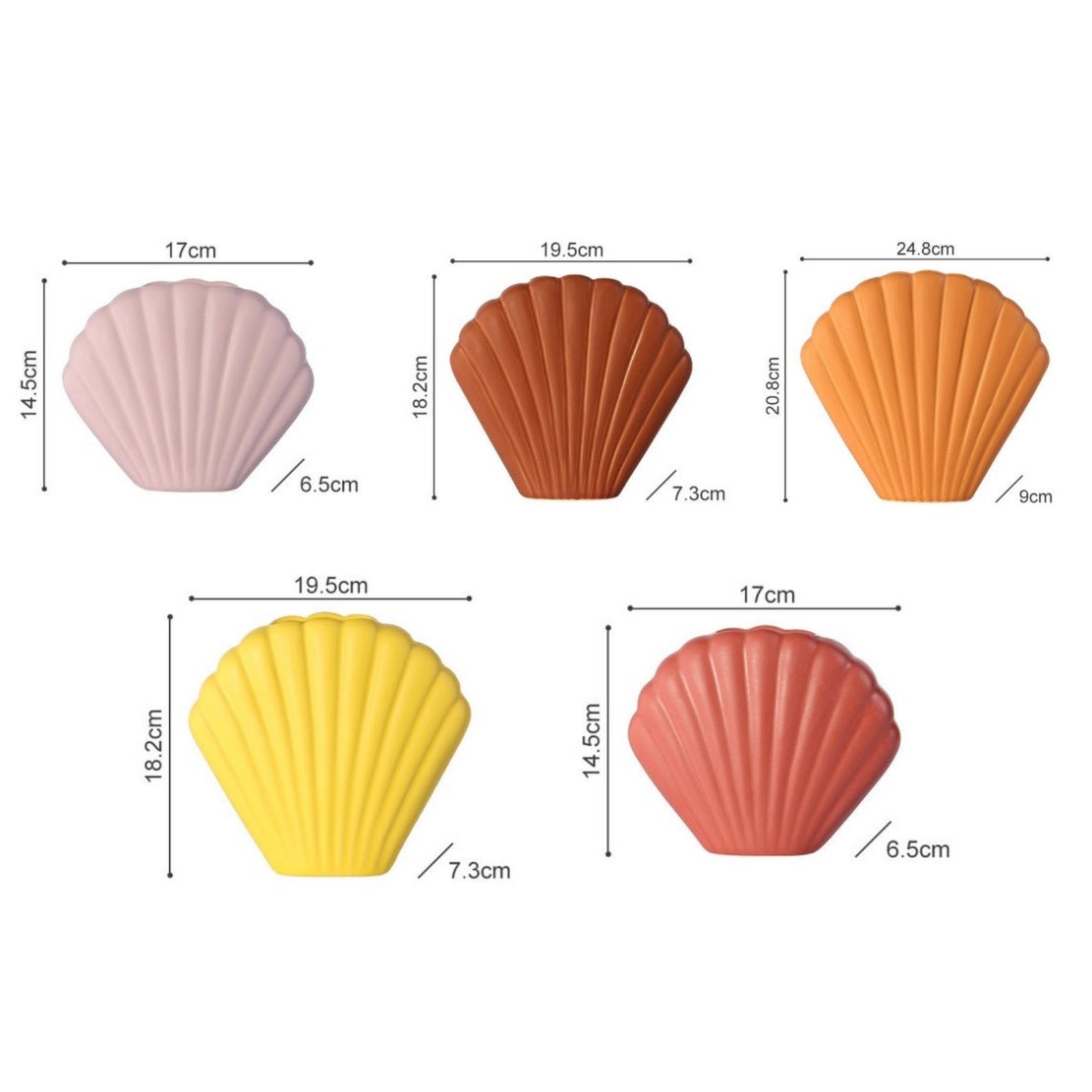 Size info for colourful ceramic shell vase