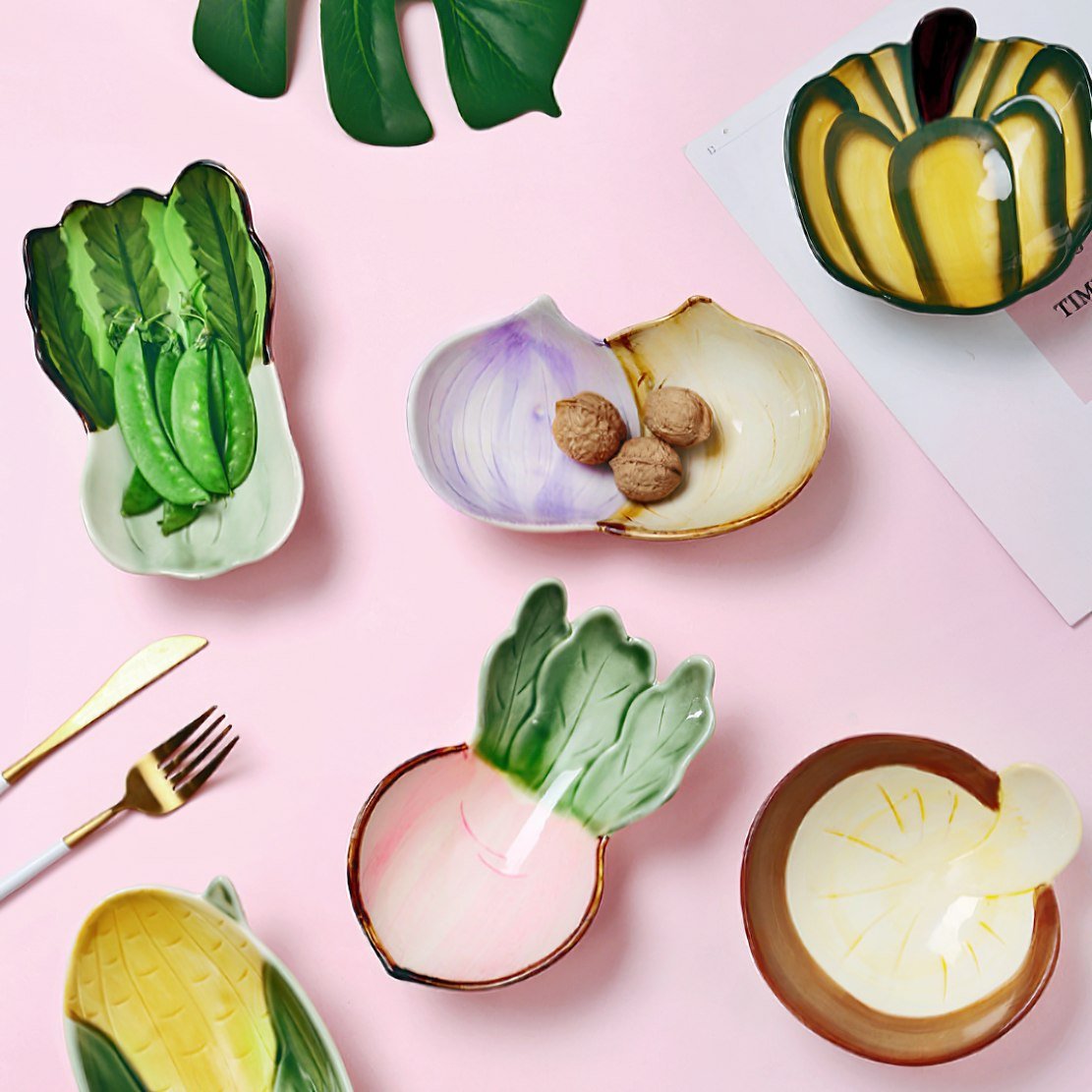 Colourful, ceramic, vegetable design tableware dishes