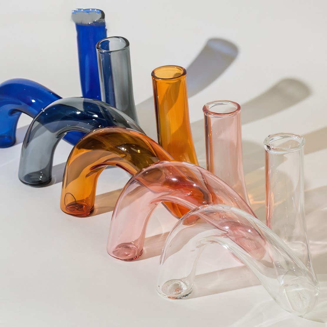 Colourful glass twist vases