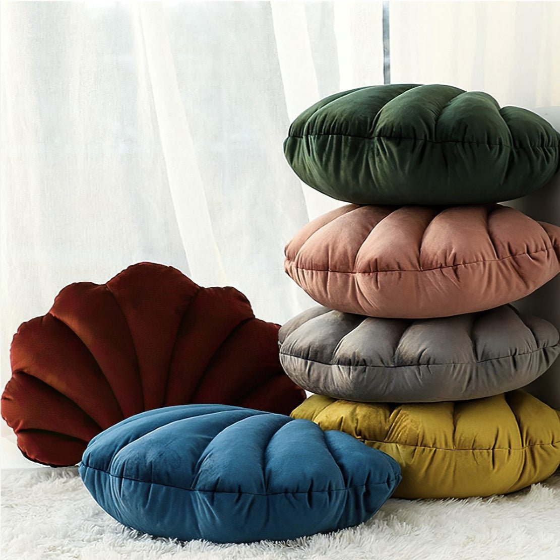 Colourful velvet decorative shell cushions