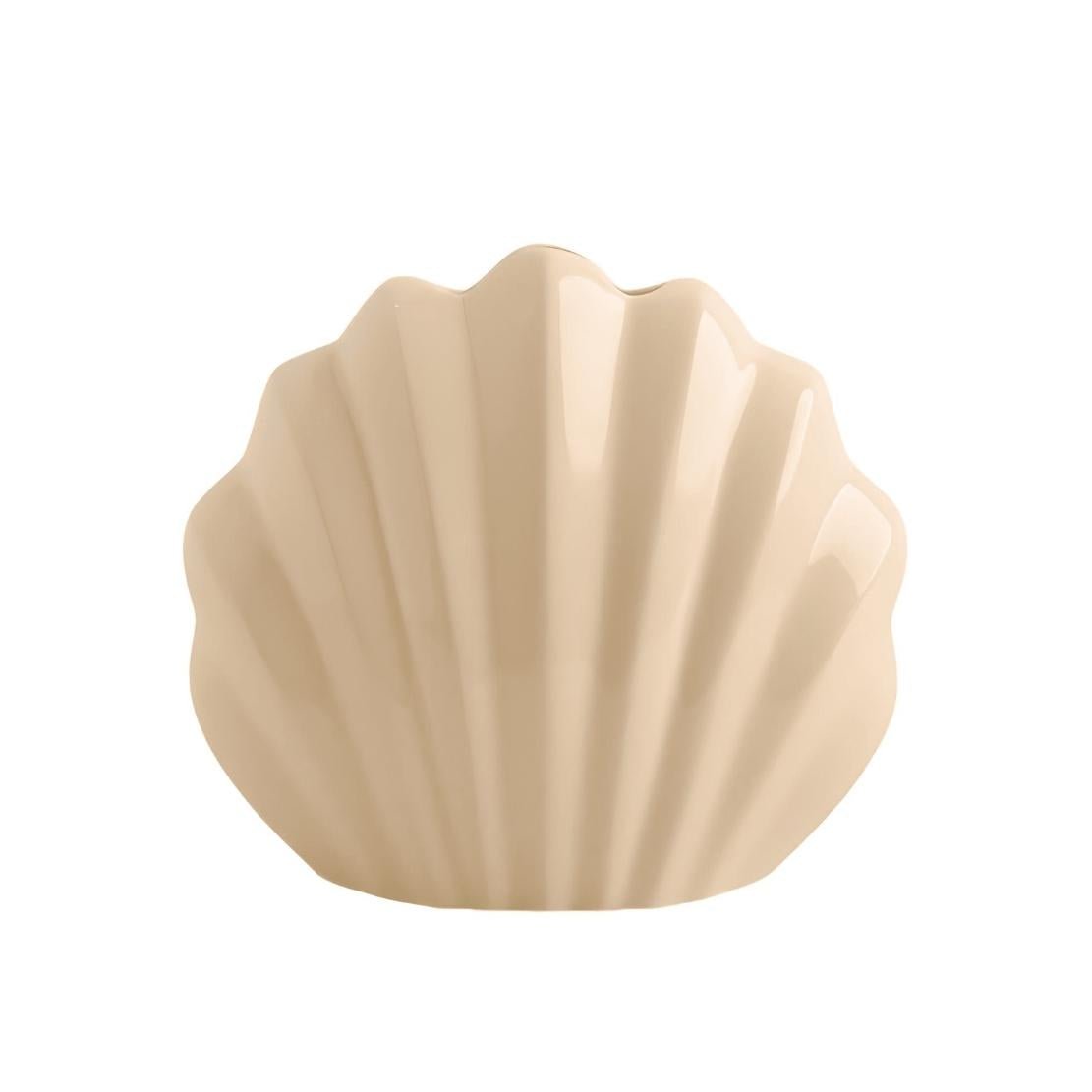 Cream yellow glazed ceramic shell vase