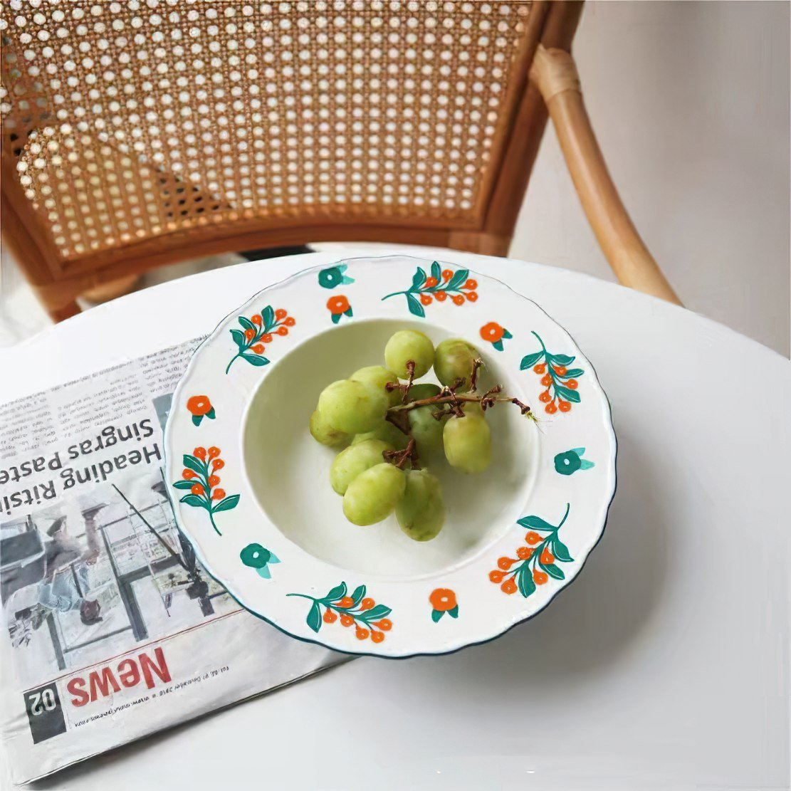 Cute green and orange romantic flower food bowl