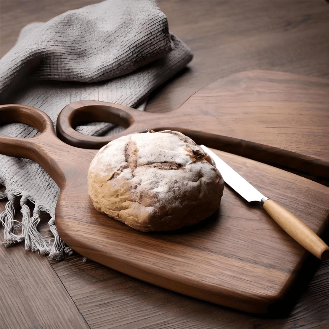 Dark wood kitchen tray with bread