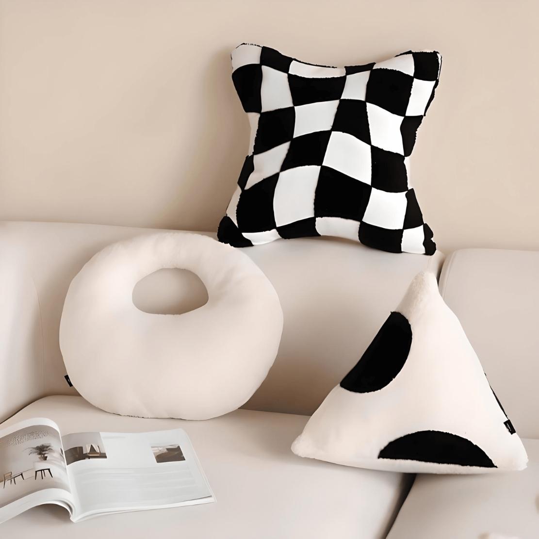 Black & white funky check decorative throw cushions