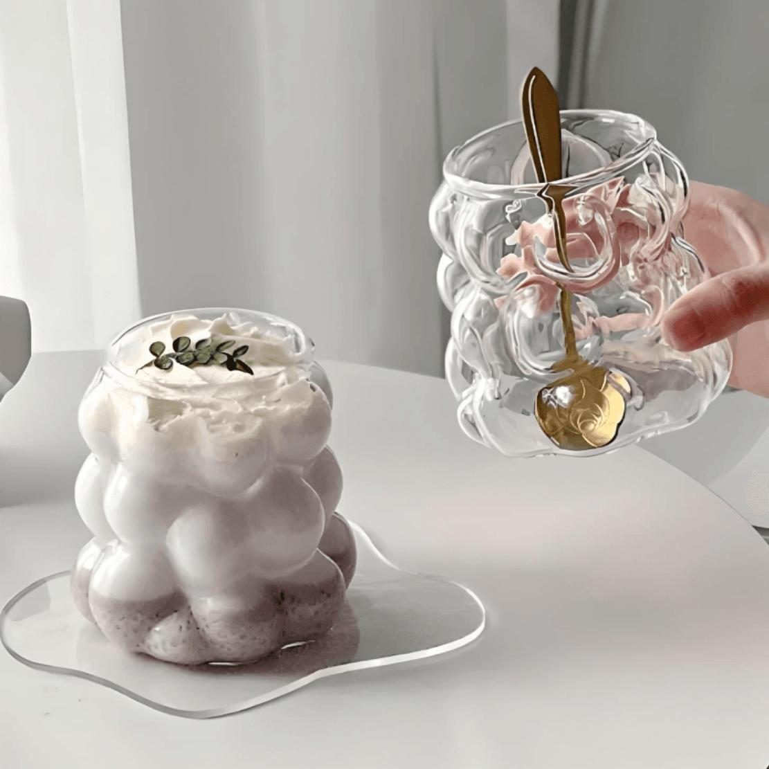 Bubble drinking glass with yogurt