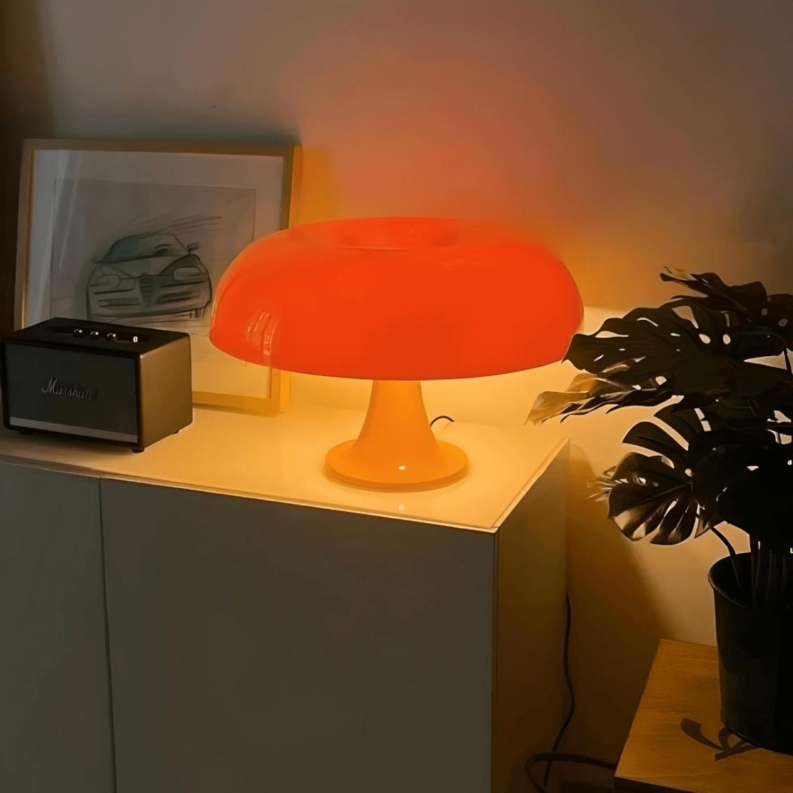 Orange glowing retro mushroom lamp