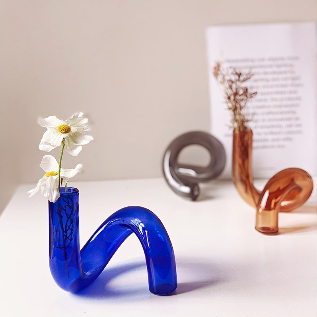 Blue glass twist vase