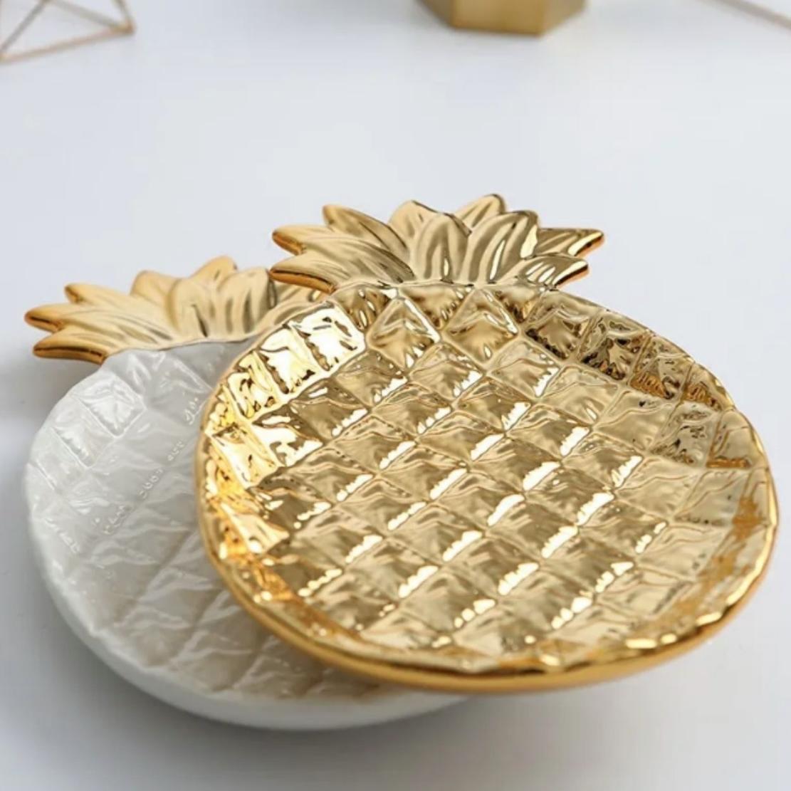 Gold & white ceramic pineapple tray