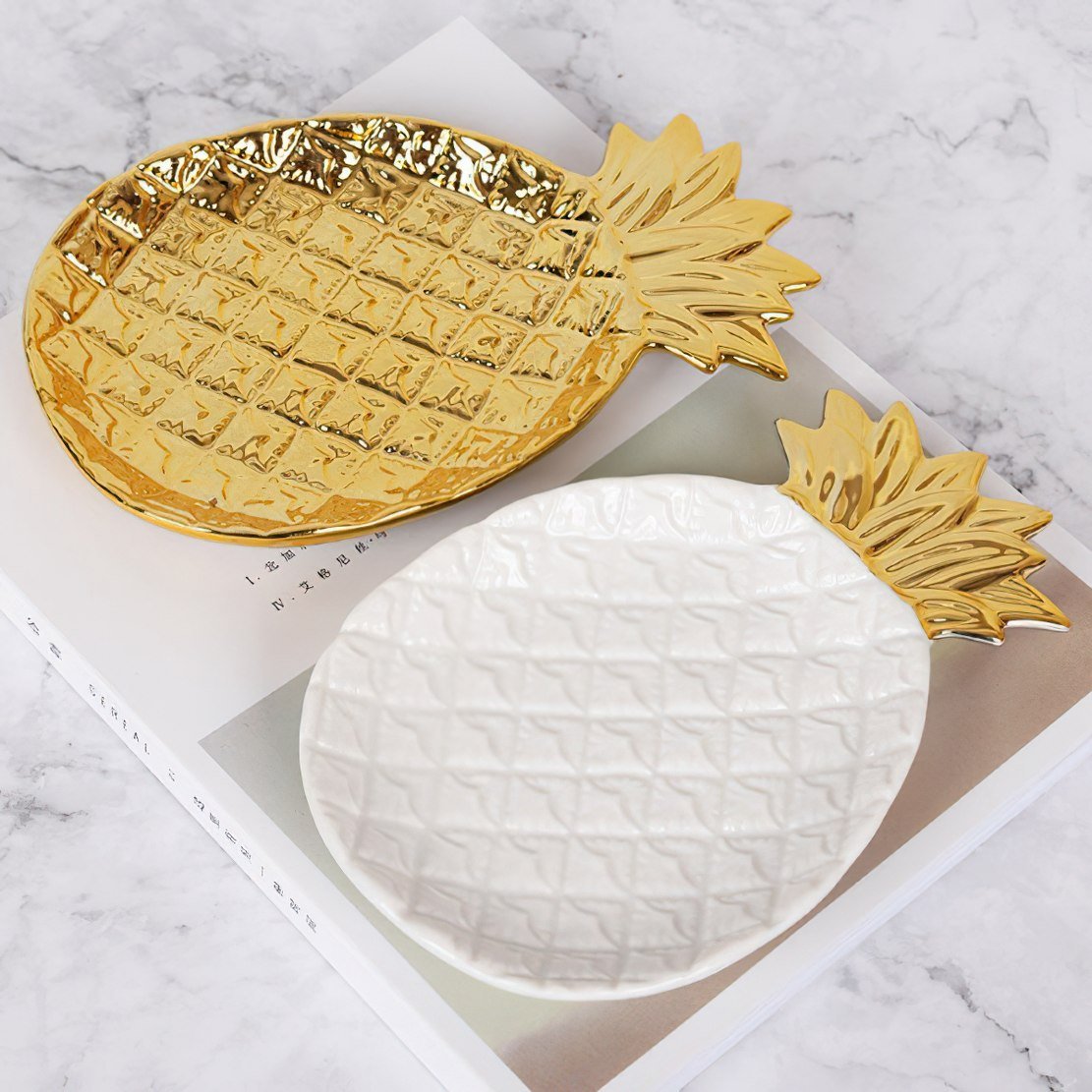 Gold & white ceramic pineapple decorative trays
